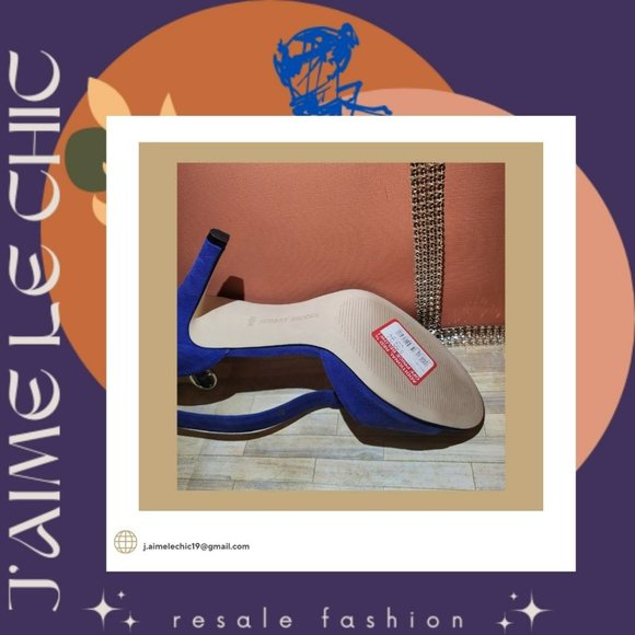 Audrey Brooke Suede Blue Kitten Heels Sandals with Ankle Straps -Never Worn - Picture 4 of 4